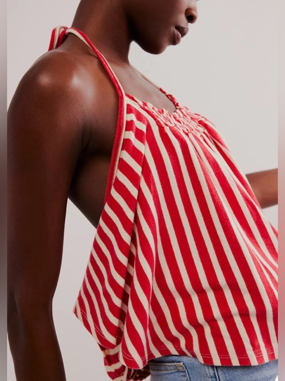 Free People 🆕 Coastal Town Red Striped Halter Top size X large - Picture 3 of 12
